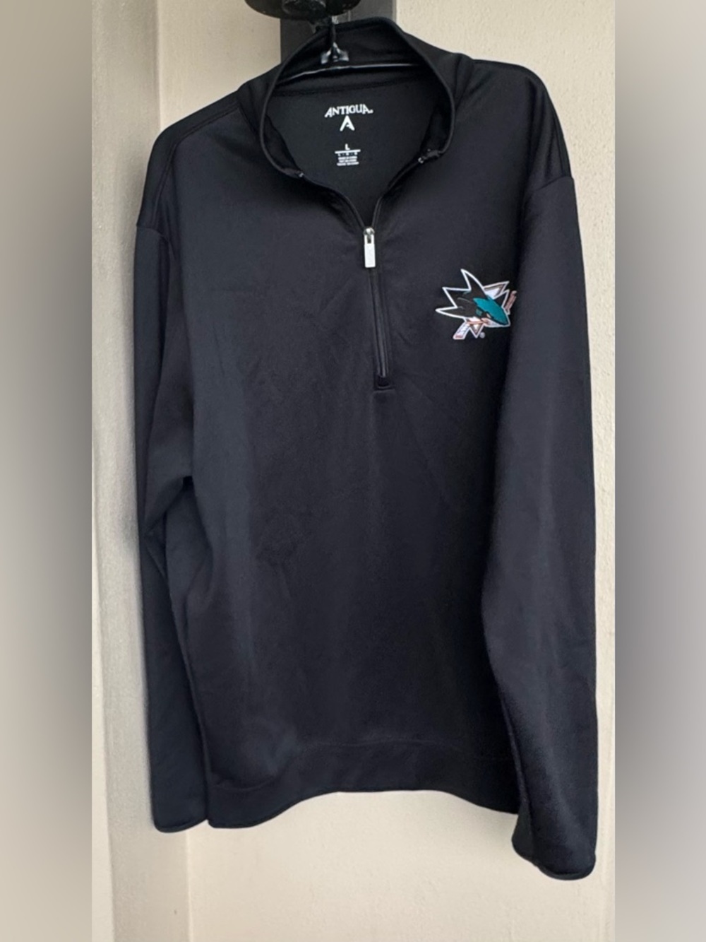 Antigua San Jose Sharks Black 1/4 Zip Pullover Polyester/Spandex Long Sleeve L